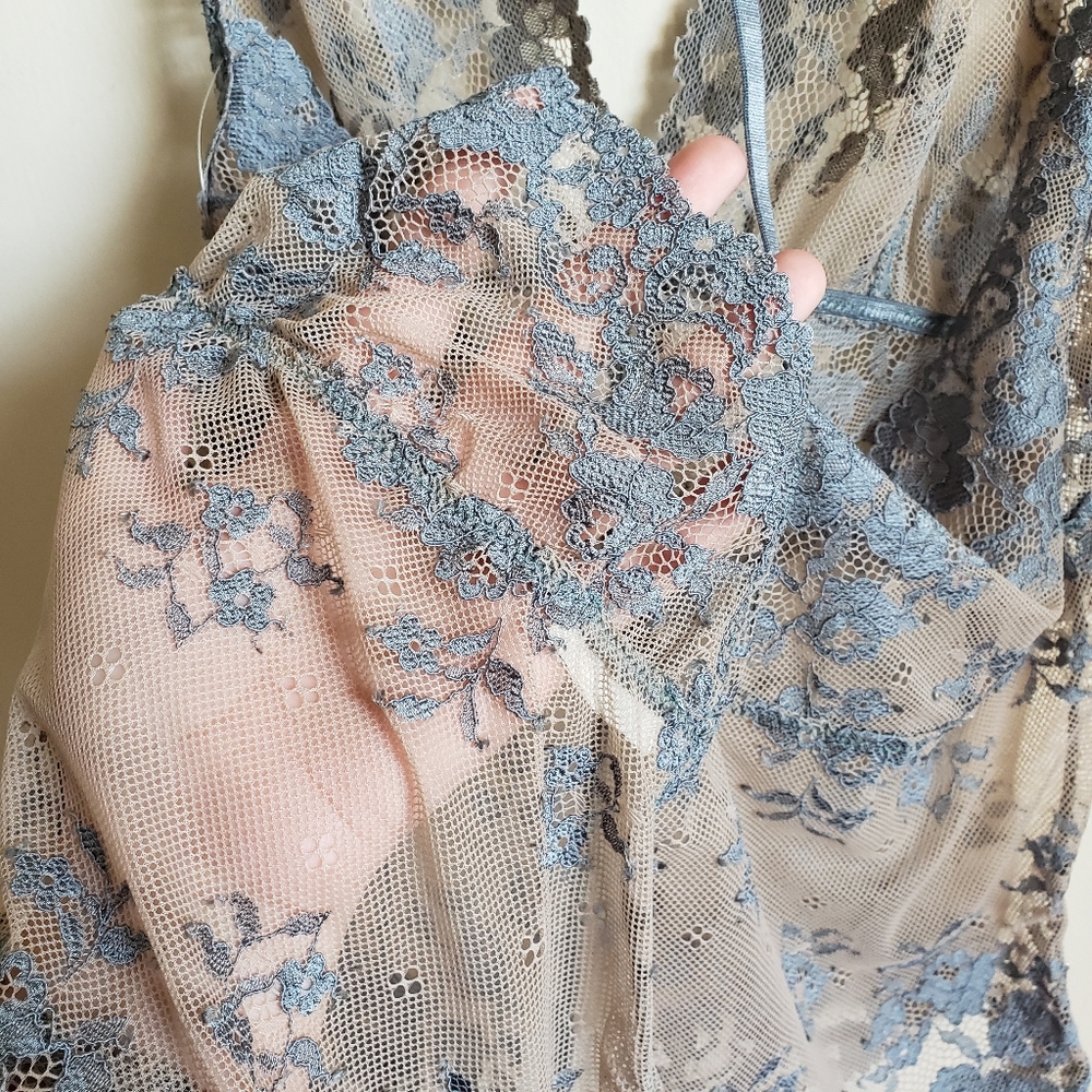 Free People Too Cute To Handle Lace Bodysuit Blue - Picture 14 of 14